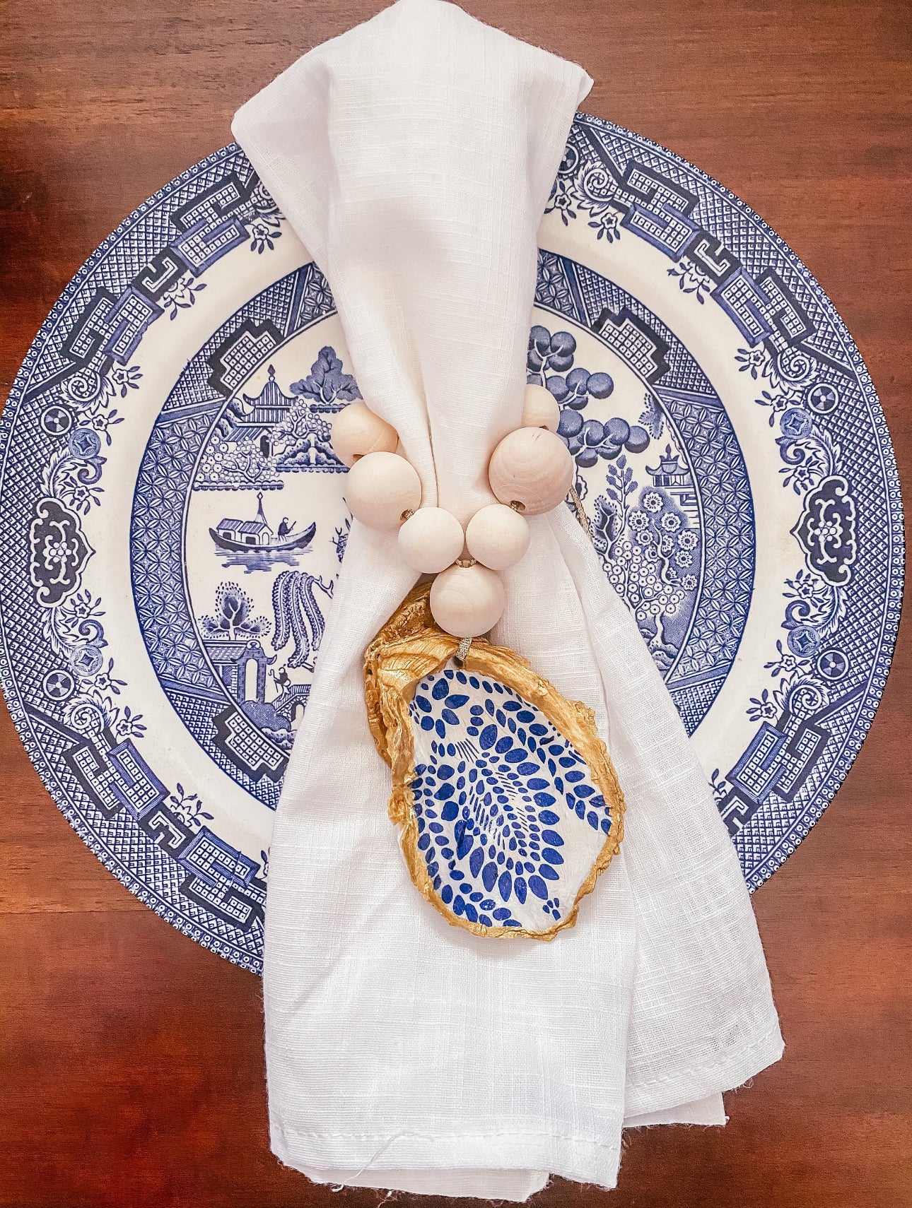 Blue & White Oyster Shell Napkin Ring